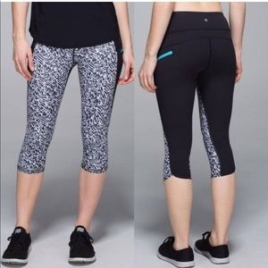 NWOT LULULEMON  BLACK WHITE TOP SPEED CROP CAPRI’S